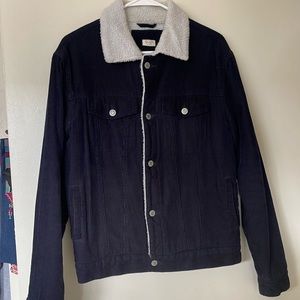 Brand Melville Navy Blue Corduroy Faux Fur Jacket